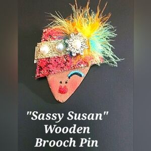 Fabulous One-Of-A-Kind Wood Brooch Pin!